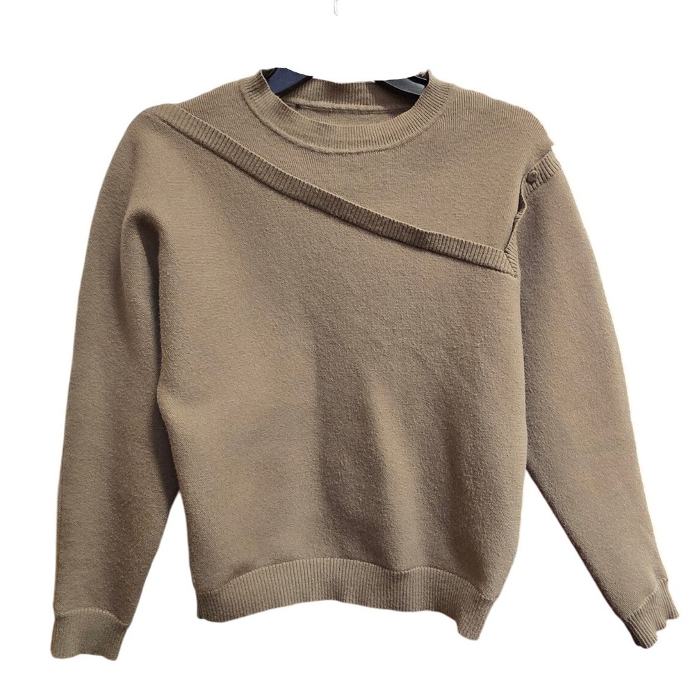 GIORDANO LADIES solid tan mauve brown long sleeve pullover‎ sweater 01 S/XS